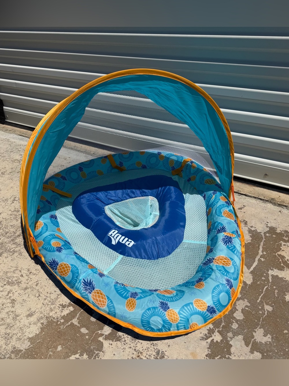 Aqua Baby Float Adjustable Seat w/ Canopy 6-24 months Blue Pineapples NEW IN BOX